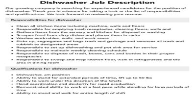 Dishwasher Job Description